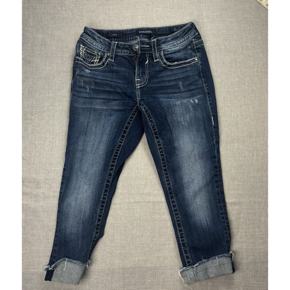 Vigoss Jeans Womens Size2 L21 Blue Capri Heritage Fit Dark Wash Denim